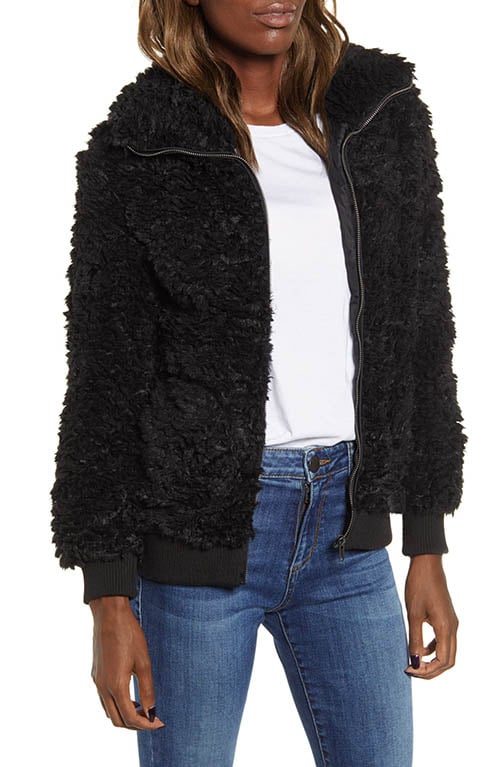 BB DAKOTA Teddy Or Not Faux Fur Bomber Jacket Black coats women