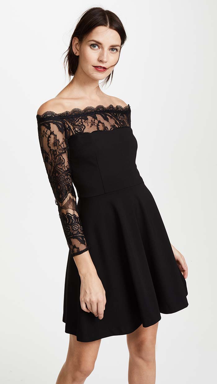 BB Dakota Dennett Lace Off the Shoulder Dress Black holiday party winter wedding guests