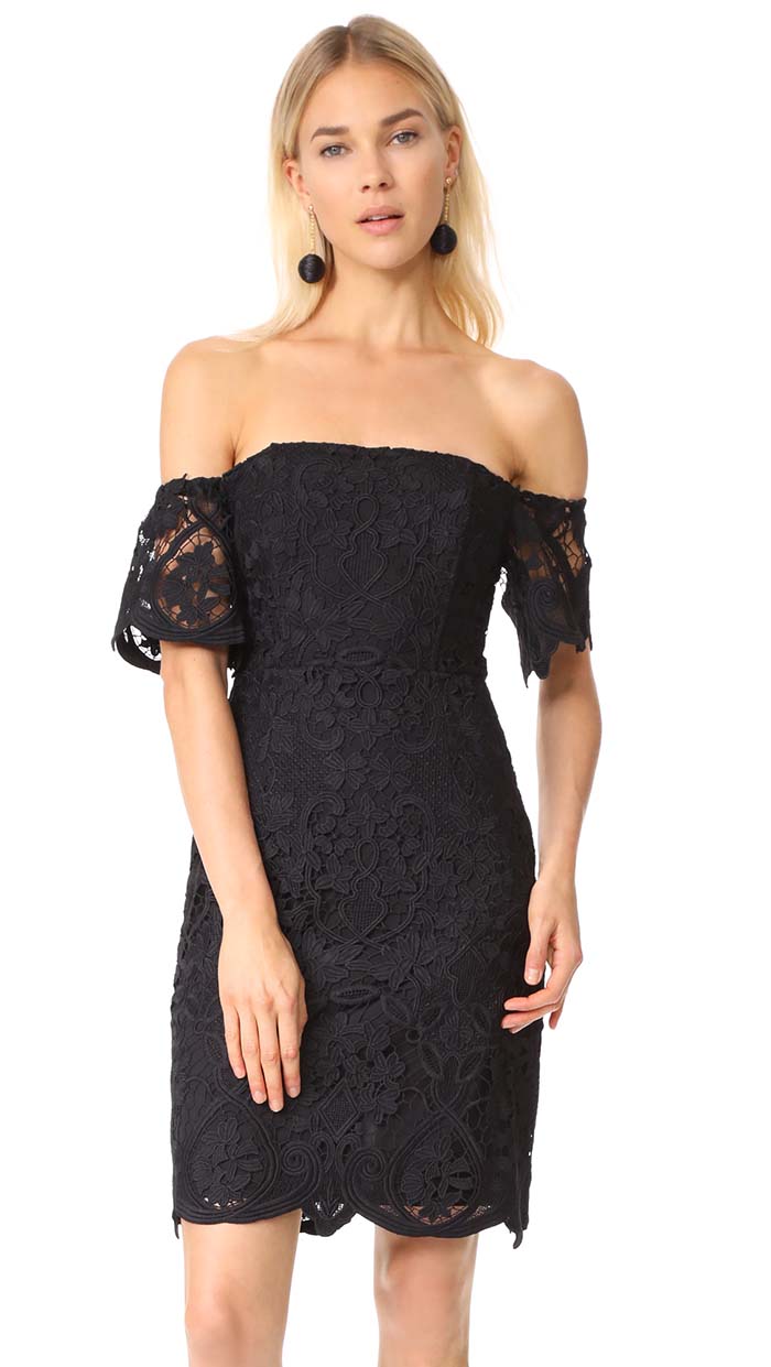 BB Dakota RSVP Nathalie Off Shoulder Lace Dress Black lace off the shoulder dresses holiday party winter wedding guests