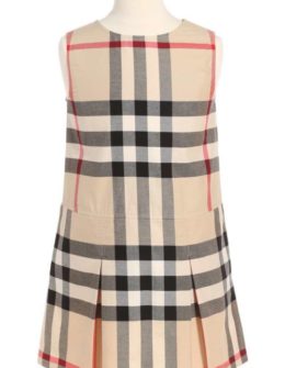 BURBERRY Dawny Check Print Sleeveless Dress Heritage Stone Little Girl and Big Girl thanksgiving dresses for little girls 2017 style