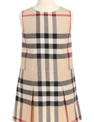 BURBERRY Dawny Check Print Sleeveless Dress Heritage Stone Little Girl and Big Girl thanksgiving dresses for little girls 2017 style