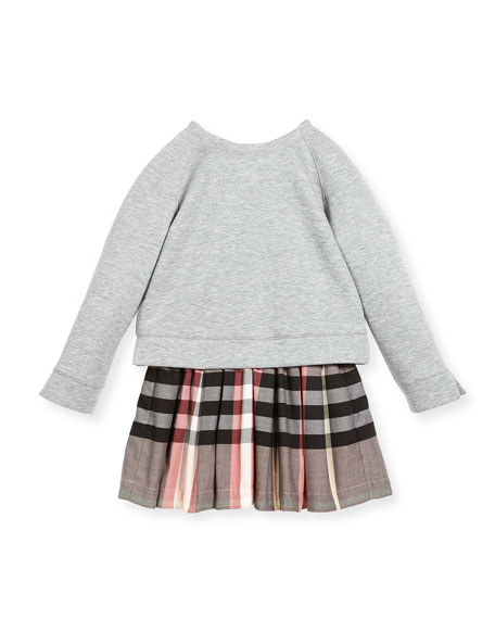 Burberry Francine Sweatshirt Check Dress, Size 4-14 Pink Gray thanksgiving dresses for little girls 2017