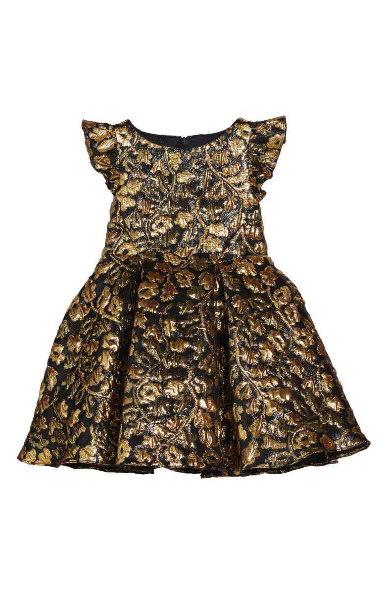 DAVID CHARLES Flutter Sleeve Brocade Dress Black Gold Toddler Little Girl thanksgiving dresses for toddler girls