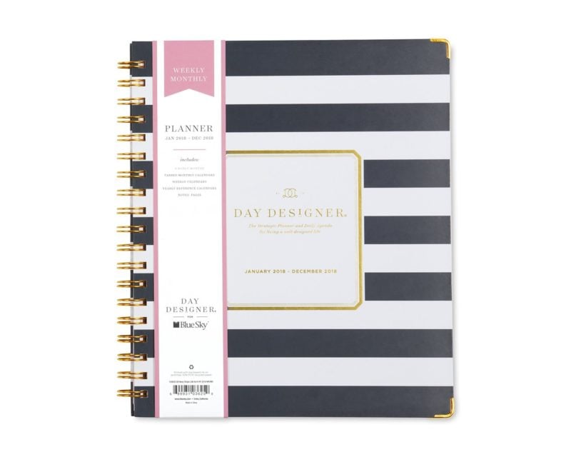 Day Designer for Blue Sky 2018 Weekly & Monthly Planner, Hardcover, Twin-Wire Binding, 8" x 10", Navy Stripe 2018 12 month planners