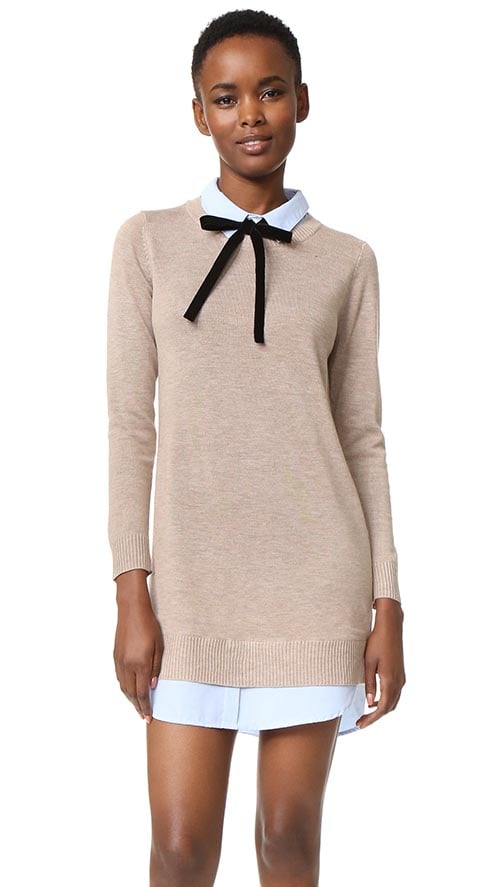 ENGLISH FACTORY Combo Shirtdress Taupe Oxford Blue sweater dresses under 100 dollars