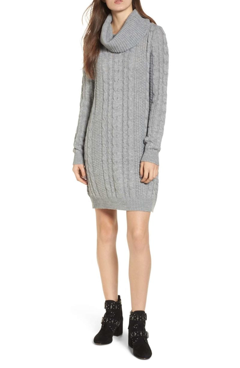 EVERLY Cowl Neck Sweater Dress Heather Grey cable knit sweater dresses under 100 dollars