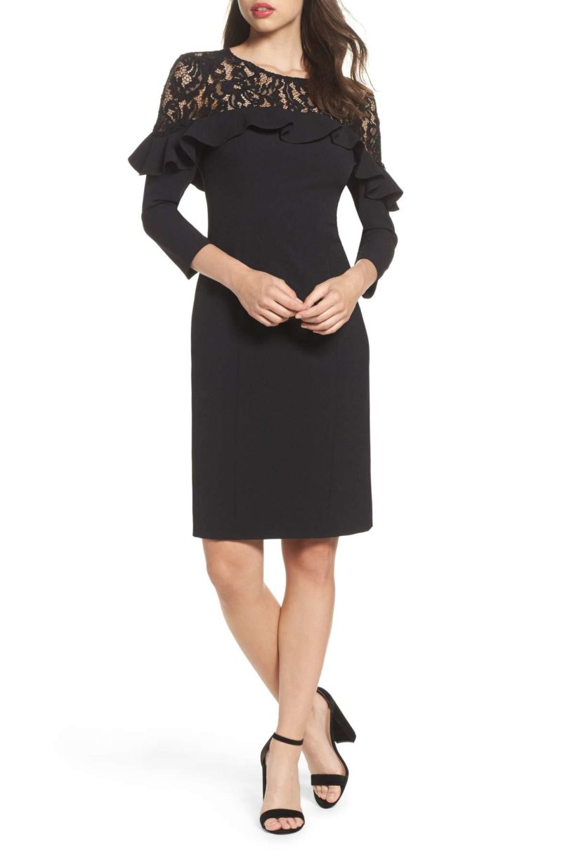 Eliza J Lace Yoke Sheath Dress Black nordstrom black friday sale holiday party dresses under $100 dollars