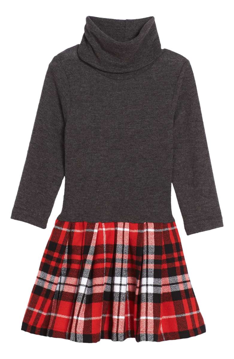 FIVELOAVES TWOFISH Mixed Media Dress Turtleneck Plaid Red Grey Toddler & Little Girl thanksgiving dresses for toddler girls 2017