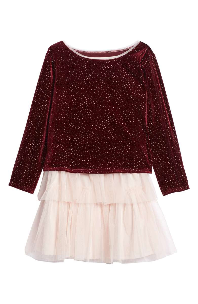 FRAIS Velvet Top & Tank Dress Cranberry Pink Tulle Skirt Toddler, Little Girl & Big Girl thanksgiving dresses for little girls 