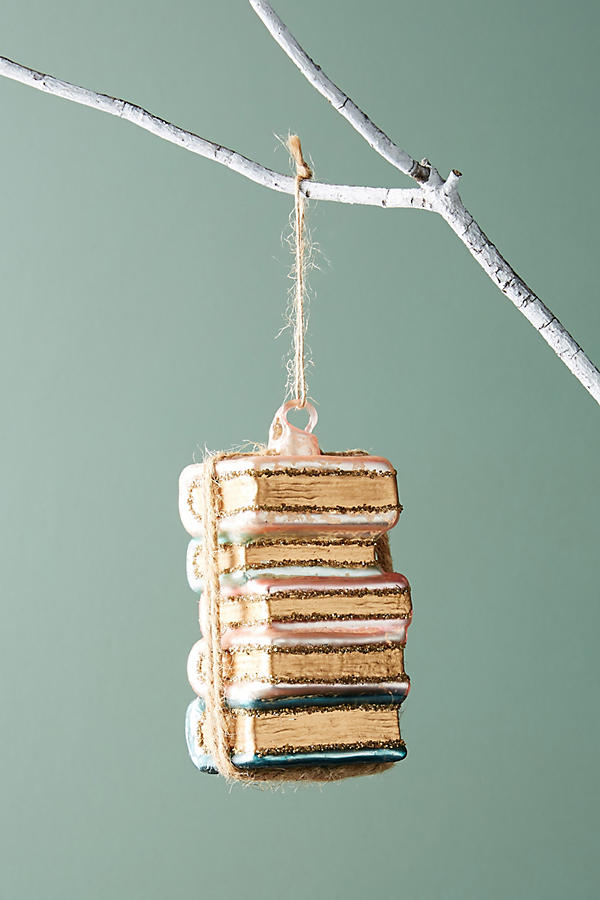 Festive Fiction Ornament Pink books library anthropologie holiday home sale