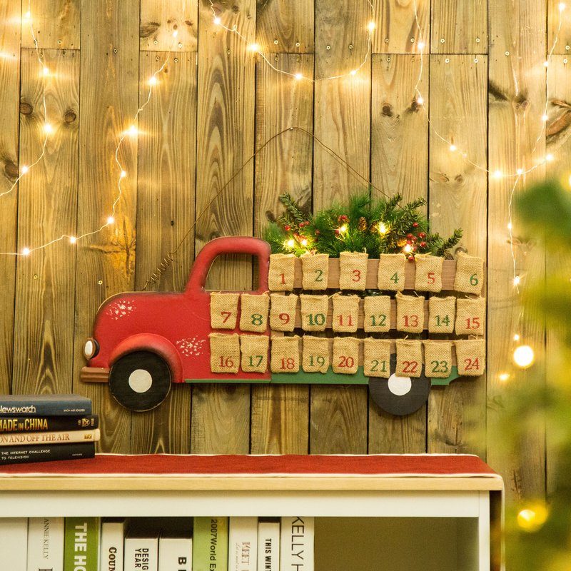 Glitzhome Truck Countdown Iron/Wooden Wall Décor Red wayfair cyber monday sale