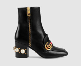 Gucci Leather mid-heel ankle boot black leather embellished pearl boots