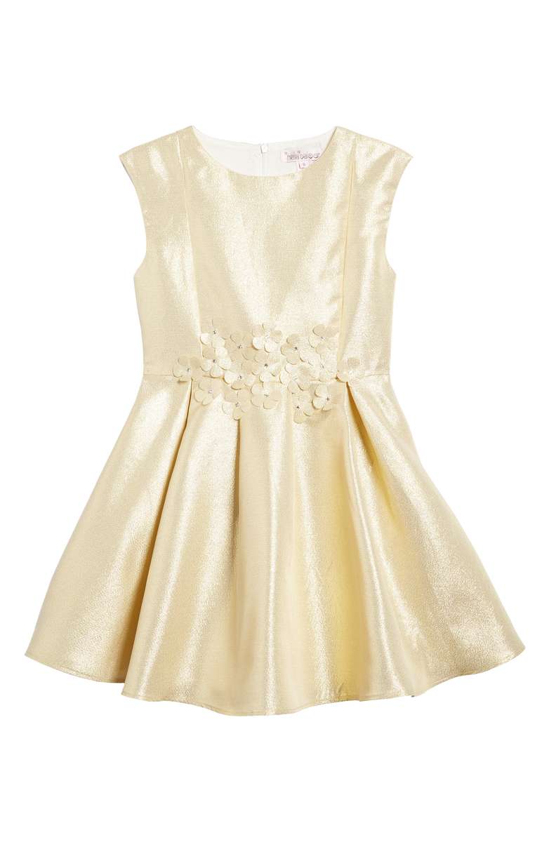 HALABALOO Crystal Bouquet Fit & Flare Dress Gold thanksgiving dresses for little girls