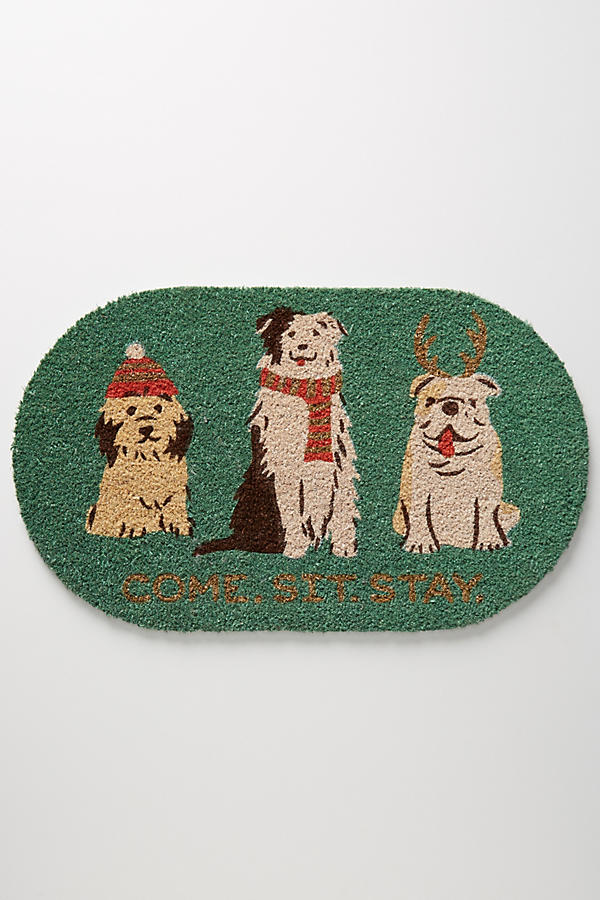 Holiday Pups Doormat Holly Dog anthropologie holiday home sale