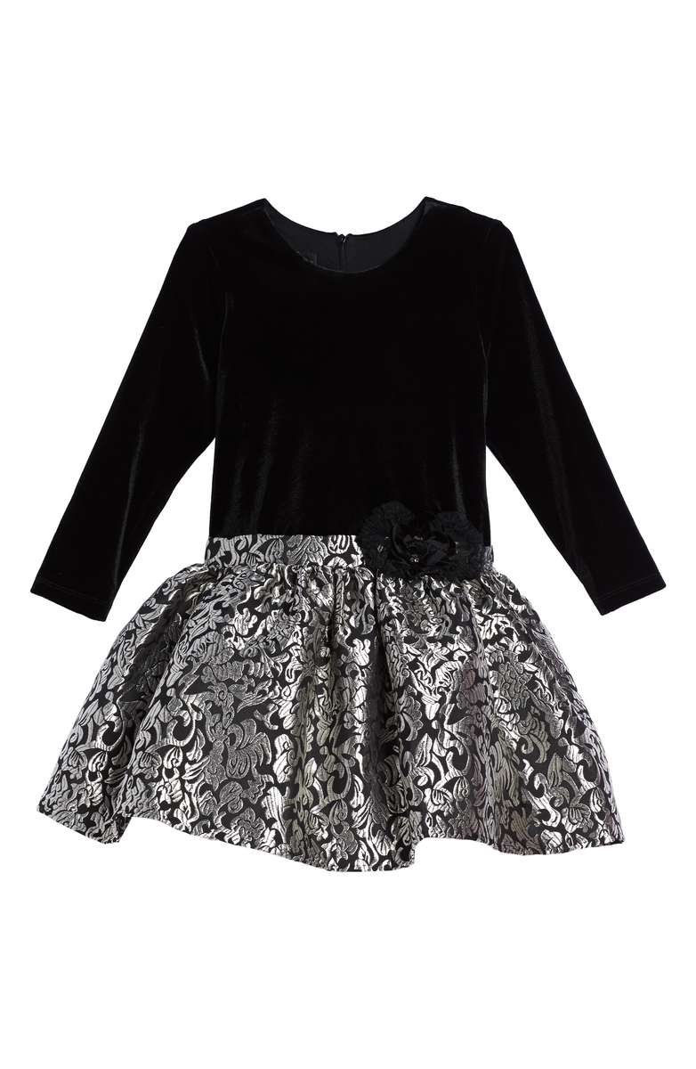 ISOBELLA & CHLOE Symphony Dress Silver Little Girl Metallic Jacquard Skirt Velvet Bodice thanksgiving dresses for little girls 2017 style