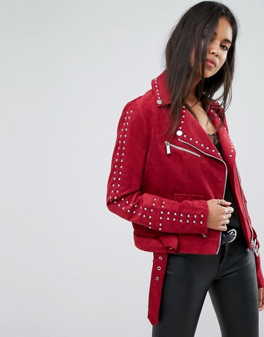 Ivyrevel Studded Faux Suede Jacket Dark Wine faux suede moto jackets 