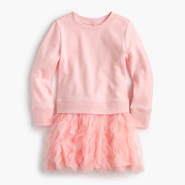 J.Crew Girls' ruffle tulle sweatshirt dress item F8268 Warm Pink thanksgiving dresses for toddler girls