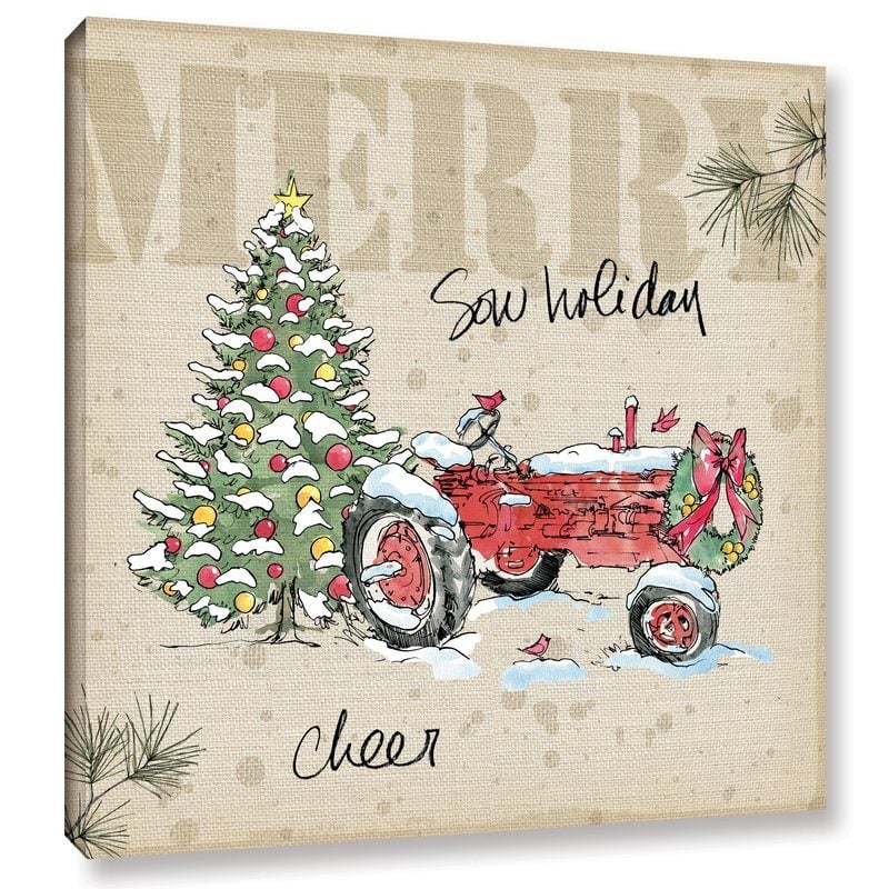 Laurel Foundry Modern Farmhouse Country Christmas Graphic Art on Wrapped Canvas Red Tractor Vintage Christmas Wreath Cardinal Christmas Tree sow holiday cheer wayfair cyber monday sale
