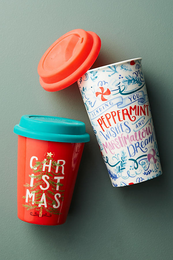 Lily & Val Tree Travel Mug Red Motif christmas anthropoloige holiday home sale
