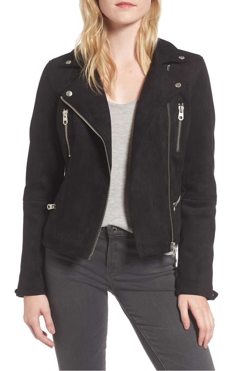 MEMBERS ONLY Faux Suede Biker Jacket Black faux suede moto jackets