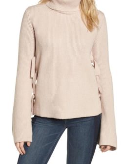 Monsieur Tie Side Merino Wool Sweater Camel bell sleeve turtlenecks