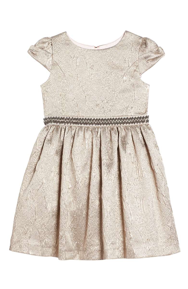OH MY Jacquard Party Dress Gold Little Girl & Big Girl thanksgiving dresses for little girls