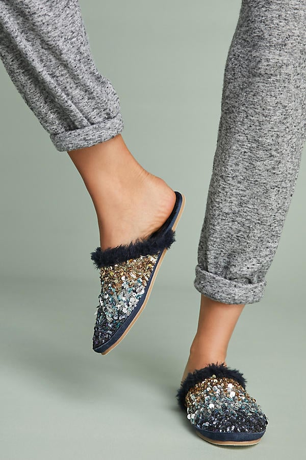 Ombre Sequin Slide Slippers Blue Motif slippers for women holiday gifts