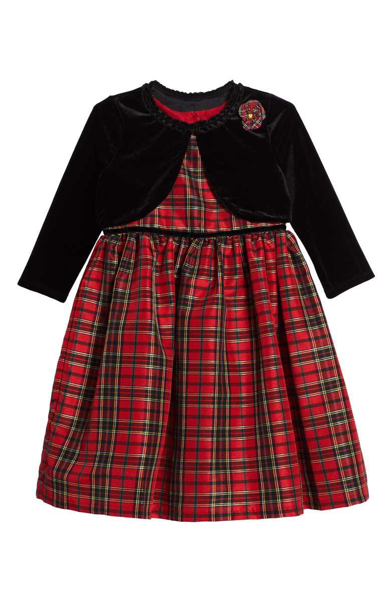 PIPPA & JULIE Plaid Dress & Jacket Set Red Black thanksgiving dresses for toddler girls