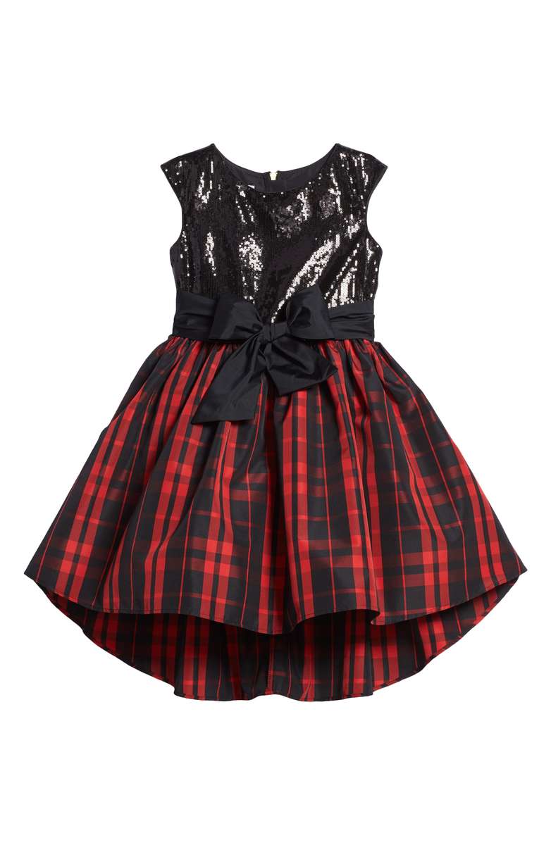 PIPPA & JULIE Sequin & Plaid Taffeta Dress Black Red Toddler, Little Girl & Big Girl thanksgiving dresses for little girls
