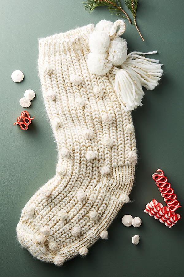 Pommed & Knit Stocking Cream anthropologie holiday home sale