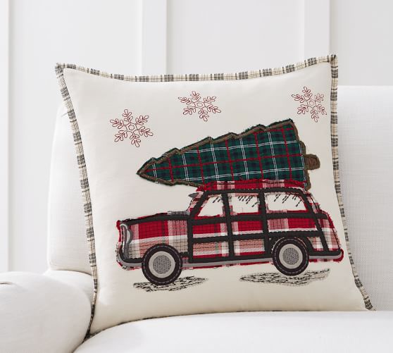 Pottery Barn ALL THE WAY HOME EMBROIDERED PILLOW COVER Woody Car Pine Tree christmas pottery barn cyber monday sale