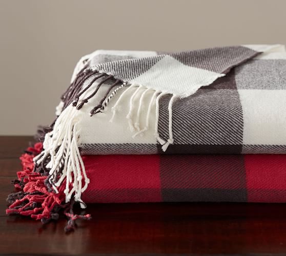 Pottery Barn BUFFALO CHECK THROW Red Gray pottery barn cyber monday sale premier day