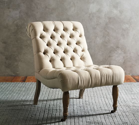 Pottery Barn CAROLYN TUFTED SLIPPER CHAIR Linen Oatmeal pottery barn premier sale