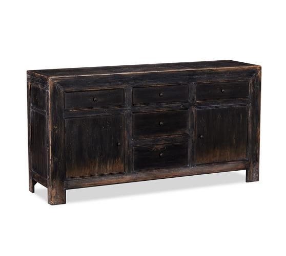 Pottery Barn DAWSON MEDIA CONSOLE Weathered Black pottery barn thanksgiving sale