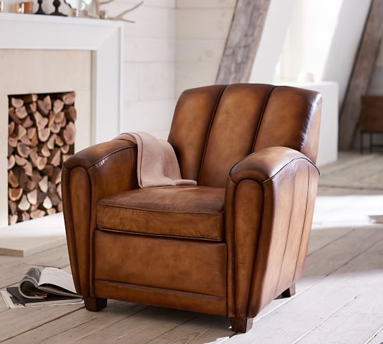 Pottery Barn ELLIOT LEATHER ARMCHAIR Antique Burnished Cigar pottery barn cyber monday sale premier day