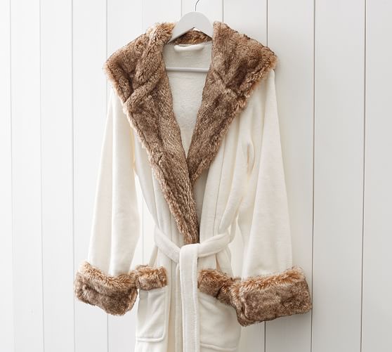 Pottery Barn FAUX FUR ROBE - IVORY/CARAMEL OMBRE pottery barn pre-black friday sale