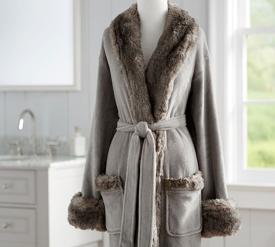 Pottery Barn FAUX FUR ROBE WITHOUT HOOD - GRAY/CHINCHILLA pottery barn pre-black friday sale