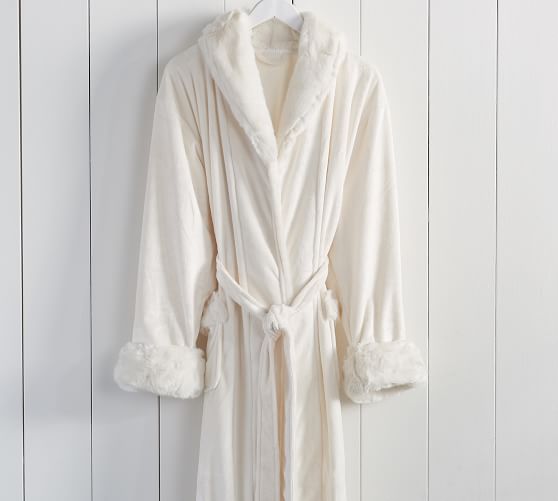 Pottery Barn FAUX FUR ROBE WITHOUT HOOD - IVORY ALPACA pottery barn pre-black friday sale