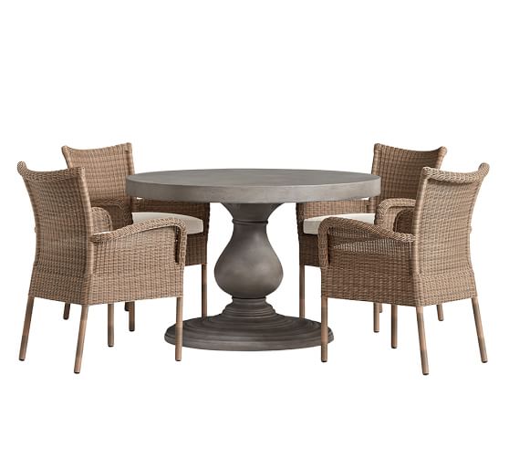 Pottery Barn GENEVA PEDESTAL TABLE & GEORGIA ALL-WEATHER WICKER CHAIR DINING SET pottery barn premier sale