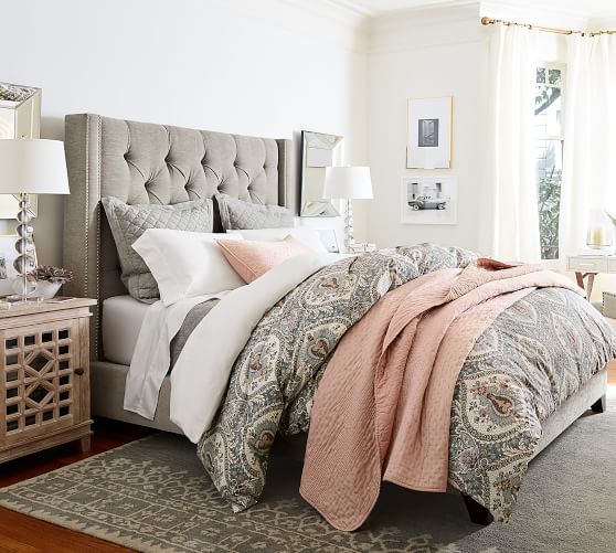 Pottery Barn HARPER UPHOLSTERED TUFTED TALL BED & HEADBOARD Eco-Friendly pottery barn pre-black friday sale