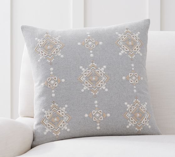 Pottery Barn HAYLIE EMBROIDERED FLANNEL PILLOW COVER Acrylic Embroidery Beaded pottery barn thanksgiving sale