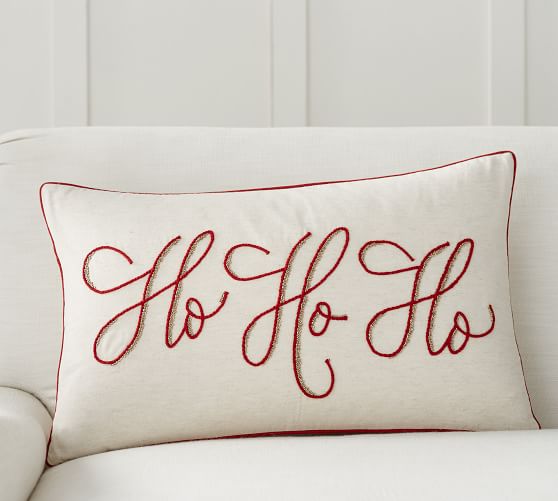Pottery Barn HO HO HO EMBROIDERED PILLOW COVER pottery barn premier sale
