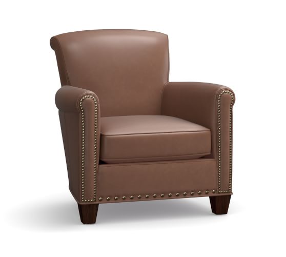 Pottery Barn IRVING LEATHER ARMCHAIR WITH NAILHEADS - ASPEN CAROB pottery barn cyber monday sale