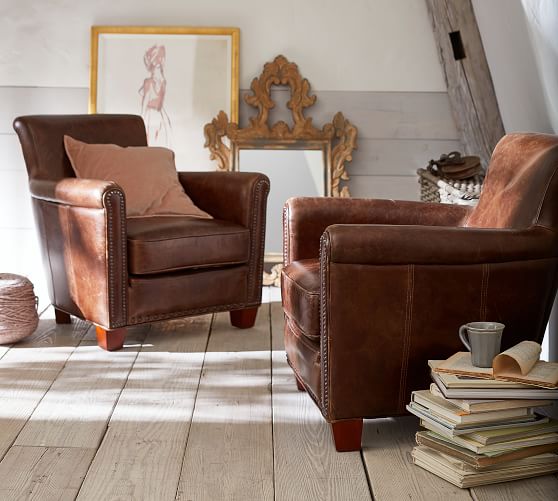 Pottery Barn IRVING LEATHER ARMCHAIR WITH NAILHEADS pottery barn black friday sale
