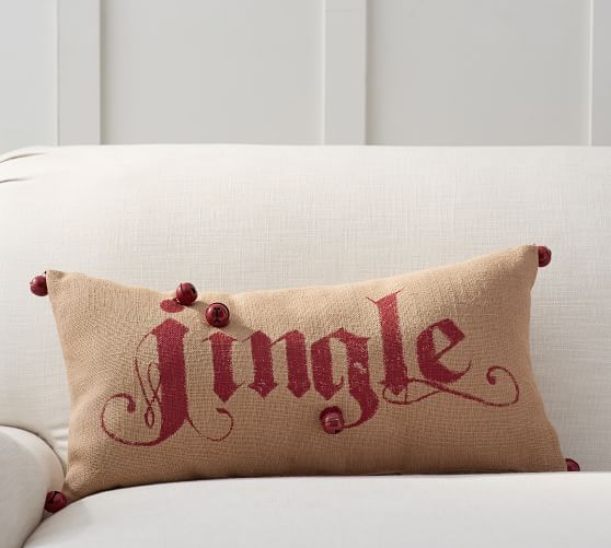 Pottery Barn JINGLE LUMBAR PILLOW Jute Jingling Bells pottery barn premier sale