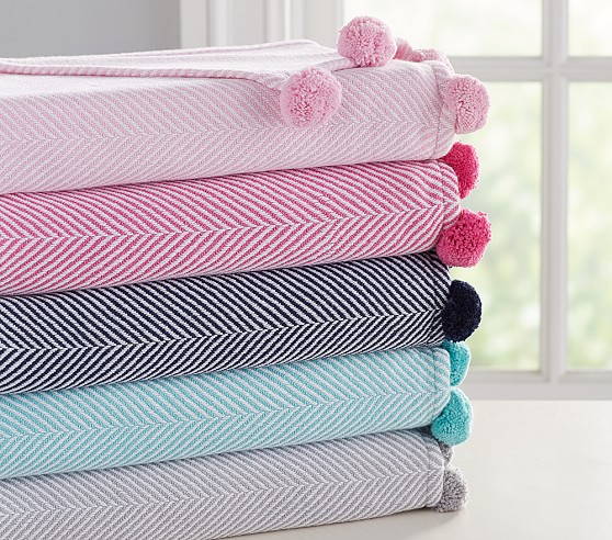 Pottery Barn Kids Organic Herringbone Pom Pom Baby Blanket pottery barn kids buy more save more sale