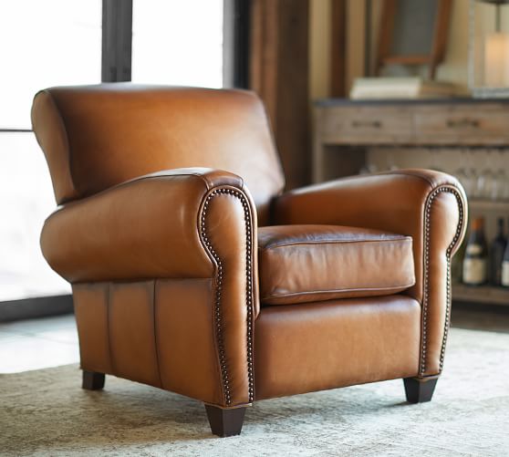 Pottery Barn MANHATTAN LEATHER ARMCHAIR WITH NAILHEADS pottery barn pre-black friday sale