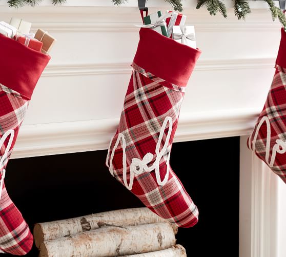 Pottery Barn NOEL PLAID NOSTALGIC STOCKING pottery barn christmas stockings and tree skirts sale