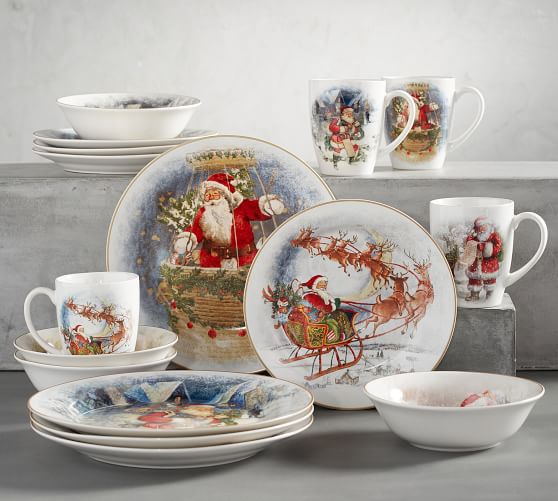 Pottery Barn NOSTALGIC SANTA 16 PIECE DINNERWARE SET pottery barn premier sale