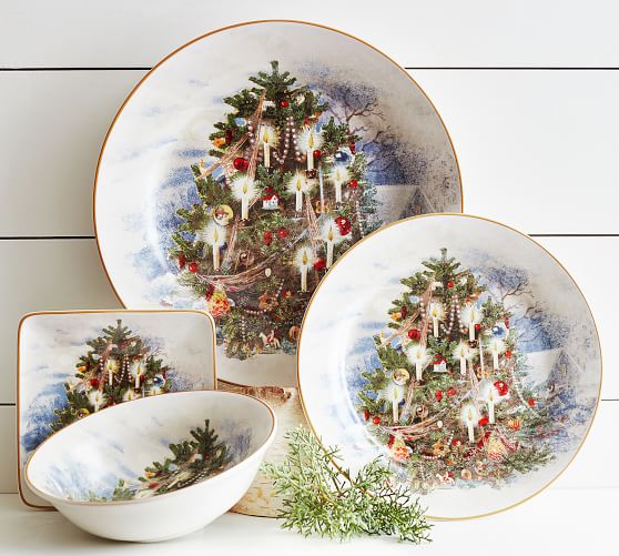 Pottery Barn NOSTALGIC TREE 16 PIECE DINNERWARE SET pottery barn premier sale